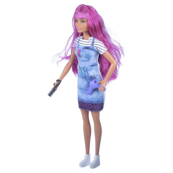 Barbie Salon Stylist Doll (12-in) with Purple Hair, Tie-dye Smock, Striped  Tee, Blow Dryer & Comb Accessories, Great for Ages 3 Years Old & Up