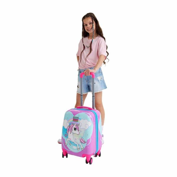 Coral High Kids Luggage suitcase Blue Neon Pink Unicorn Patterned From first day of motherhood