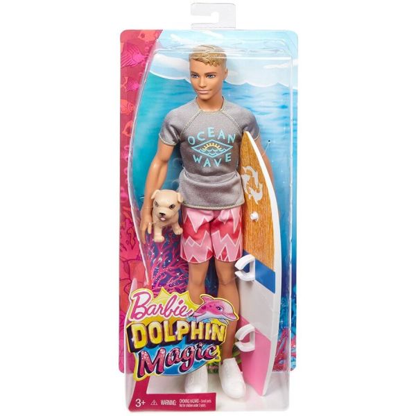Barbie Dolphin Magic Ken Doll with pup and surfboard From