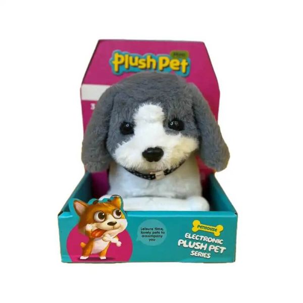 Mini Plush Pet With Sound And Light Dog – Grey From first
